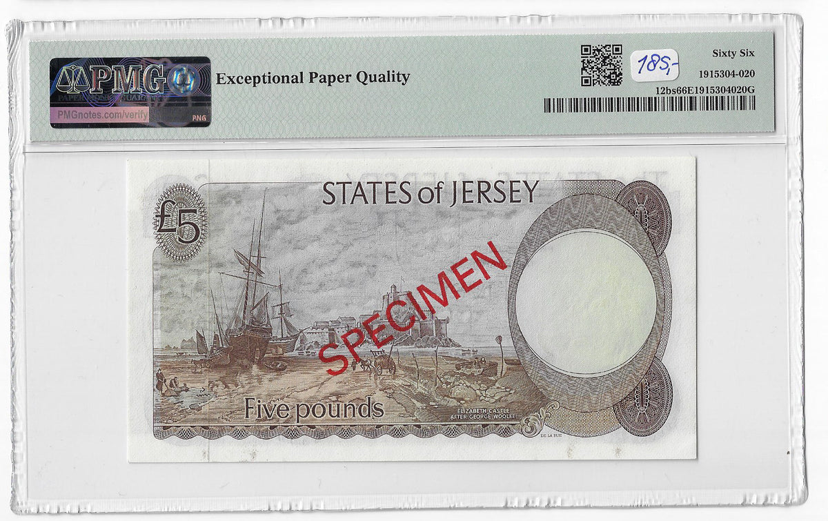 Jersey P-12bs 5 Pounds 1976 Specimen Unc PMG 66 EPQ