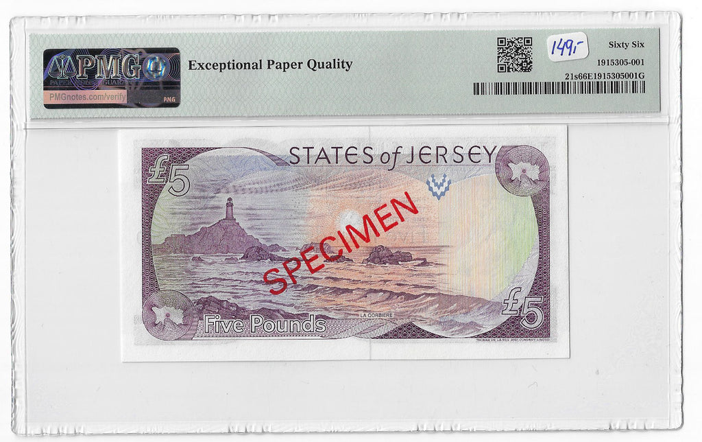 Jersey P-21s 5 Pounds 1993 Specimen Unc PMG 66 EPQ