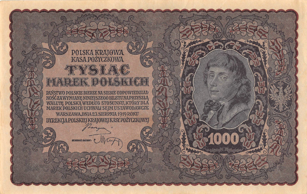 P-029b Polen 1000 Polish Marka 1919 Xf