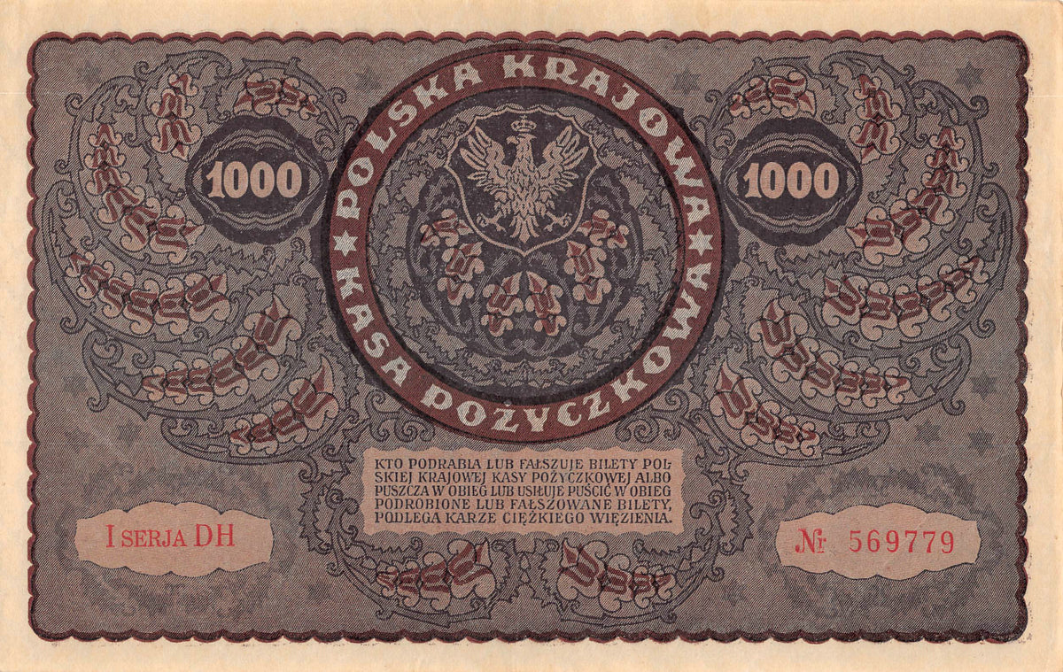 P-029b Polen 1000 Polish Marka 1919 Xf