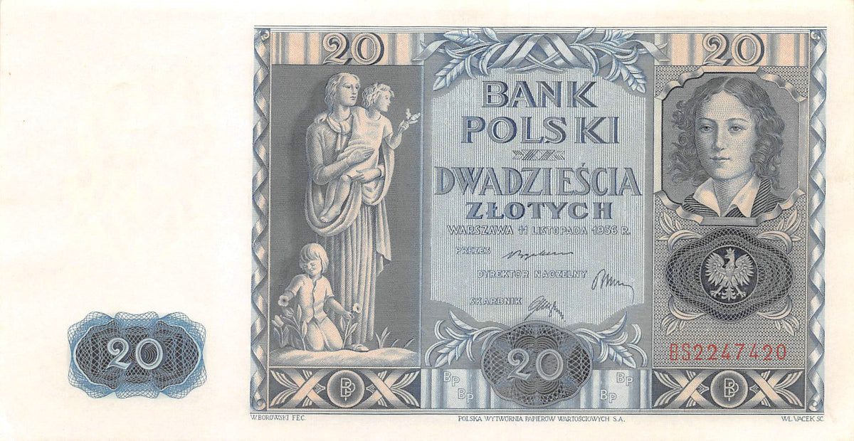 P-077a Polen 20 Zlotych 1936 Unc