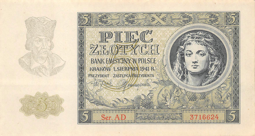 P-101a Polen 5 Zlotych 1941 Unc - WWII