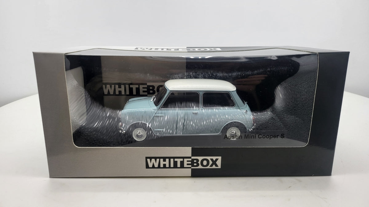 WhiteBox Austin Mini Cooper S Lichtblauw met Wit Dak - Schaal 1:24
