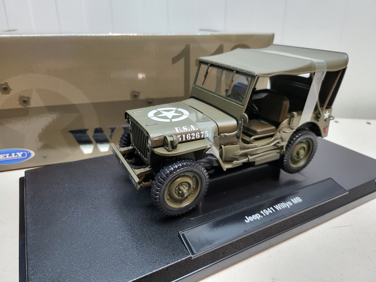 Welly - Jeep Willys - Olijfgroen - U.S. Army - Gesloten Kap - 1:18