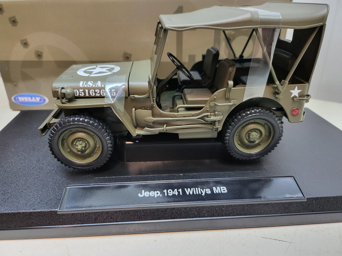 Welly - Jeep Willys - Olijfgroen - U.S. Army - Gesloten Kap - 1:18