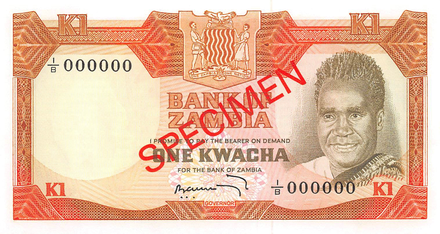 P-016s.2 - Zambia 1 Kwacha 1973 UNC Specimen