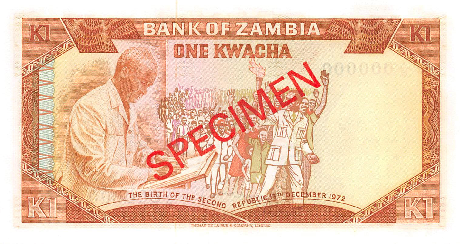 P-016s.2 - Zambia 1 Kwacha 1973 UNC Specimen