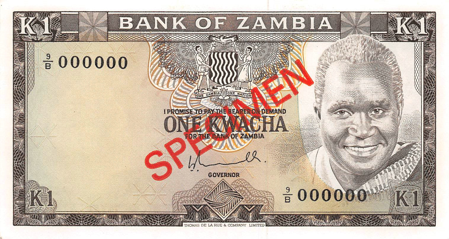 P-019s - Zambia 1 Kwacha 1976 UNC Specimen