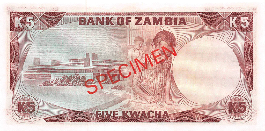 P-015s - Zambia 5 Kwacha 1973 UNC Specimen