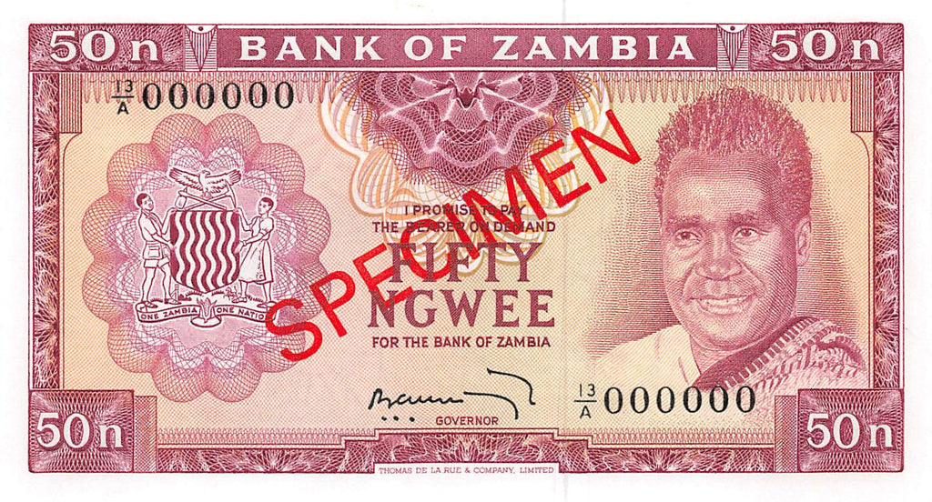 P-009s - Zambia 50 Ngwee 1969 UNC Specimen