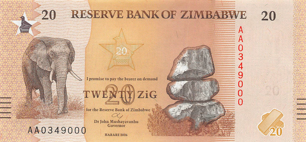 P-116a - Zimbabwe 20 ZiG 2026 Unc