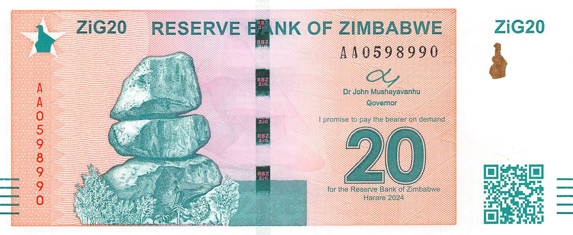 P-111 - Zimbabwe 20 ZiGs 2024 Unc