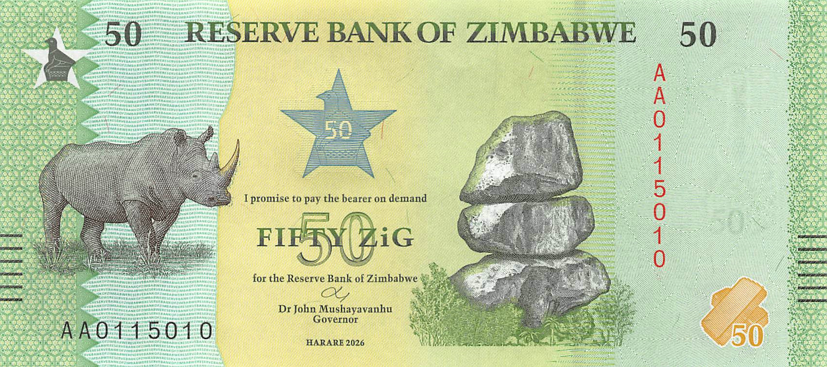 P-117a - Zimbabwe 50 ZiG 2026 Unc