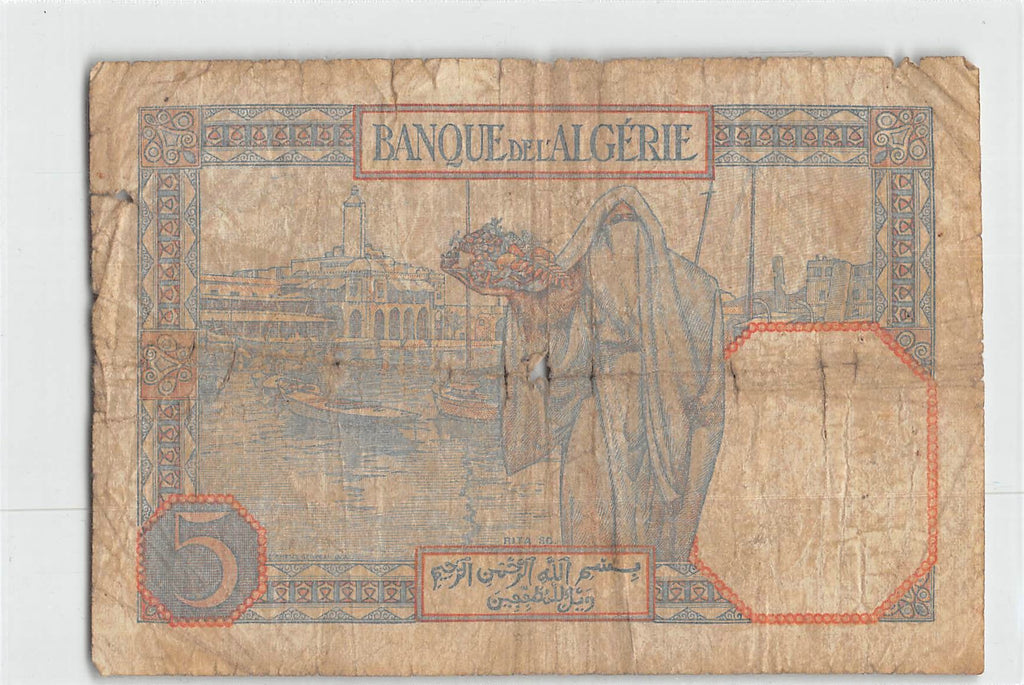 P-77a.2 - Algeria 5 Francs 18-05-193? Good
