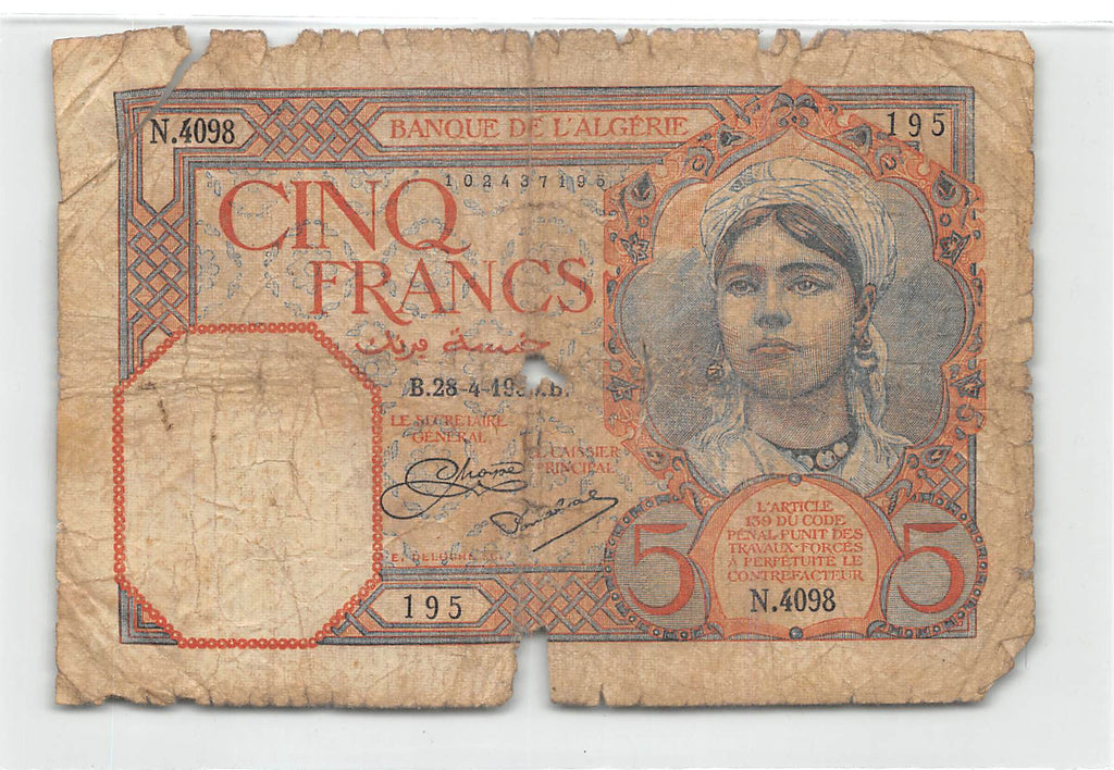 P-77a - Algeria 5 Francs 28-04-19? Fair