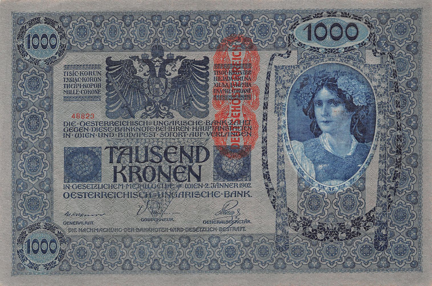 P-059a.1 Oostenrijk 1000 Kronen 1919 AU