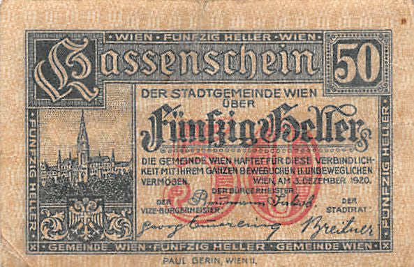 K/K 1183-IIi Oostenrijk Notgeld Wien 50 Heller 1920 ZF