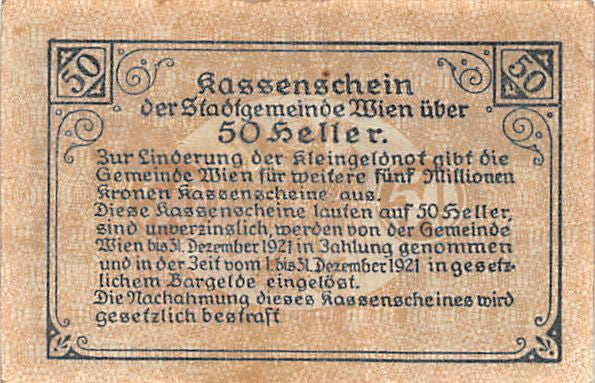 K/K 1183-IIi Oostenrijk Notgeld Wien 50 Heller 1920 ZF