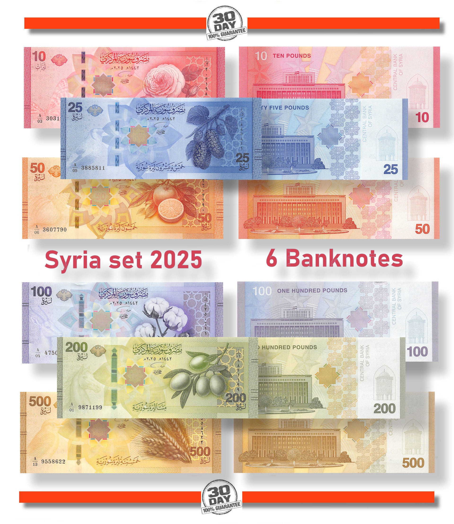 P-119-124 Syrië Complete Set 2025 10-500 Pounds Unc