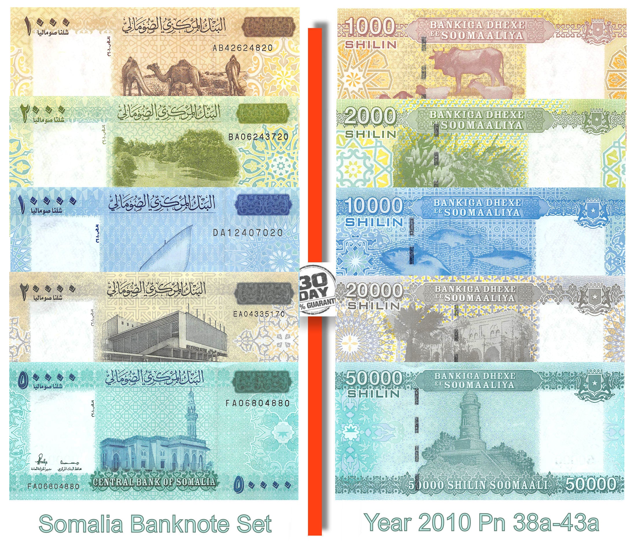 P-38a-43a - Somalia set 1000-50.000 Shilling-2010 Unc