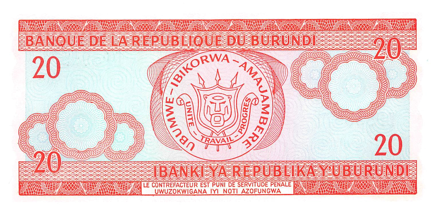 P-27d.4 - Burundi 20 Francs 2005 UNC