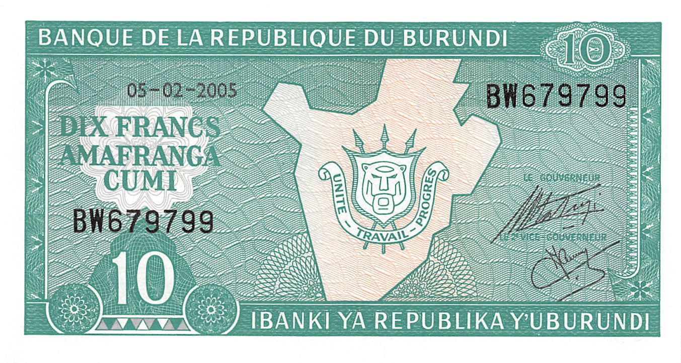 P-33e.1 - Burundi 10 Francs 2005 UNC
