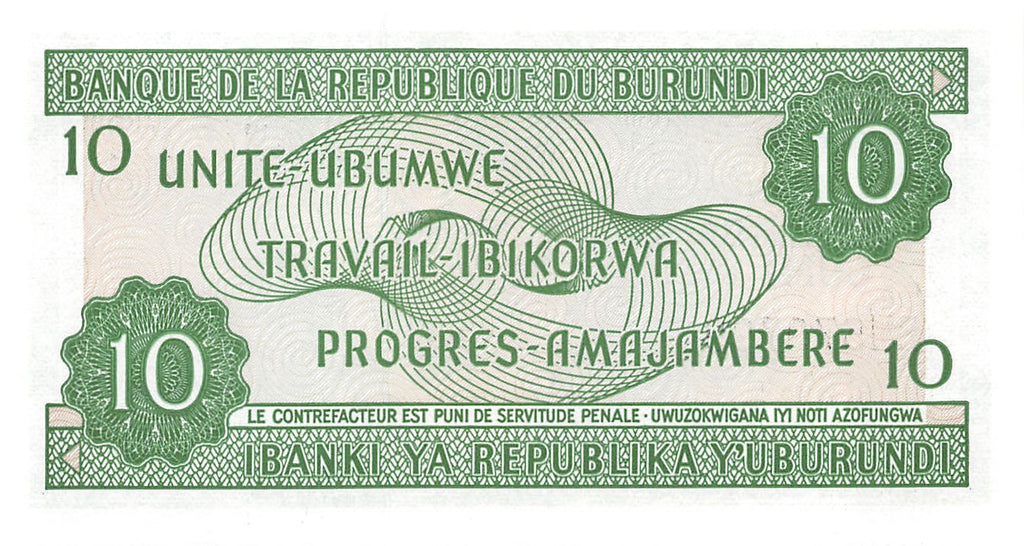 P-33e.1 - Burundi 10 Francs 2005 UNC