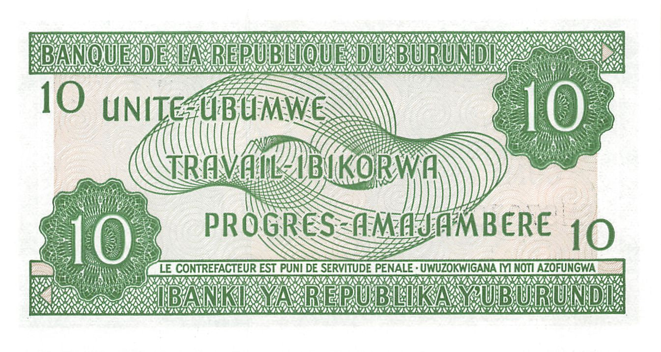 P-33e.1 - Burundi 10 Francs 2005 UNC