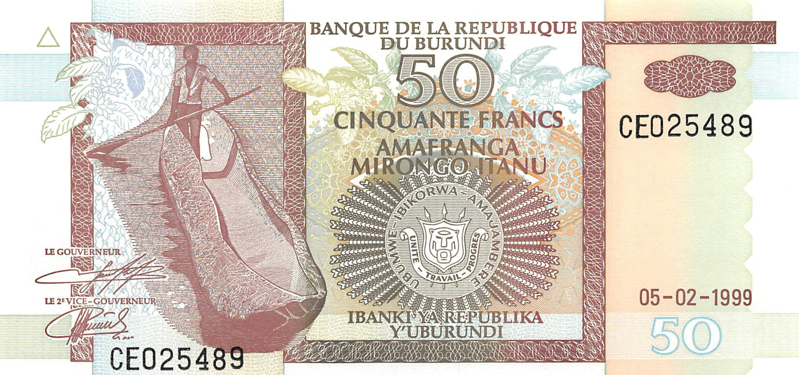 P-36b - Burundi 50 Francs 1999 UNC