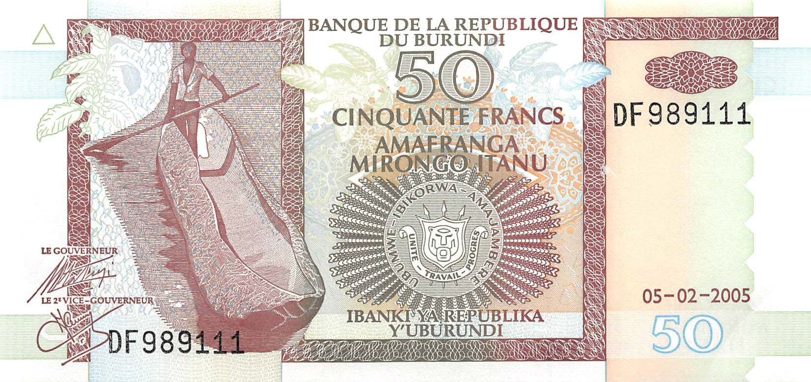 P-36e - Burundi 50 Francs 2005 UNC