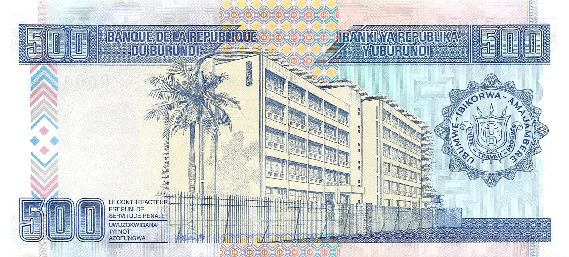 P-37A - Burundi 500 Francs 1995 Unc