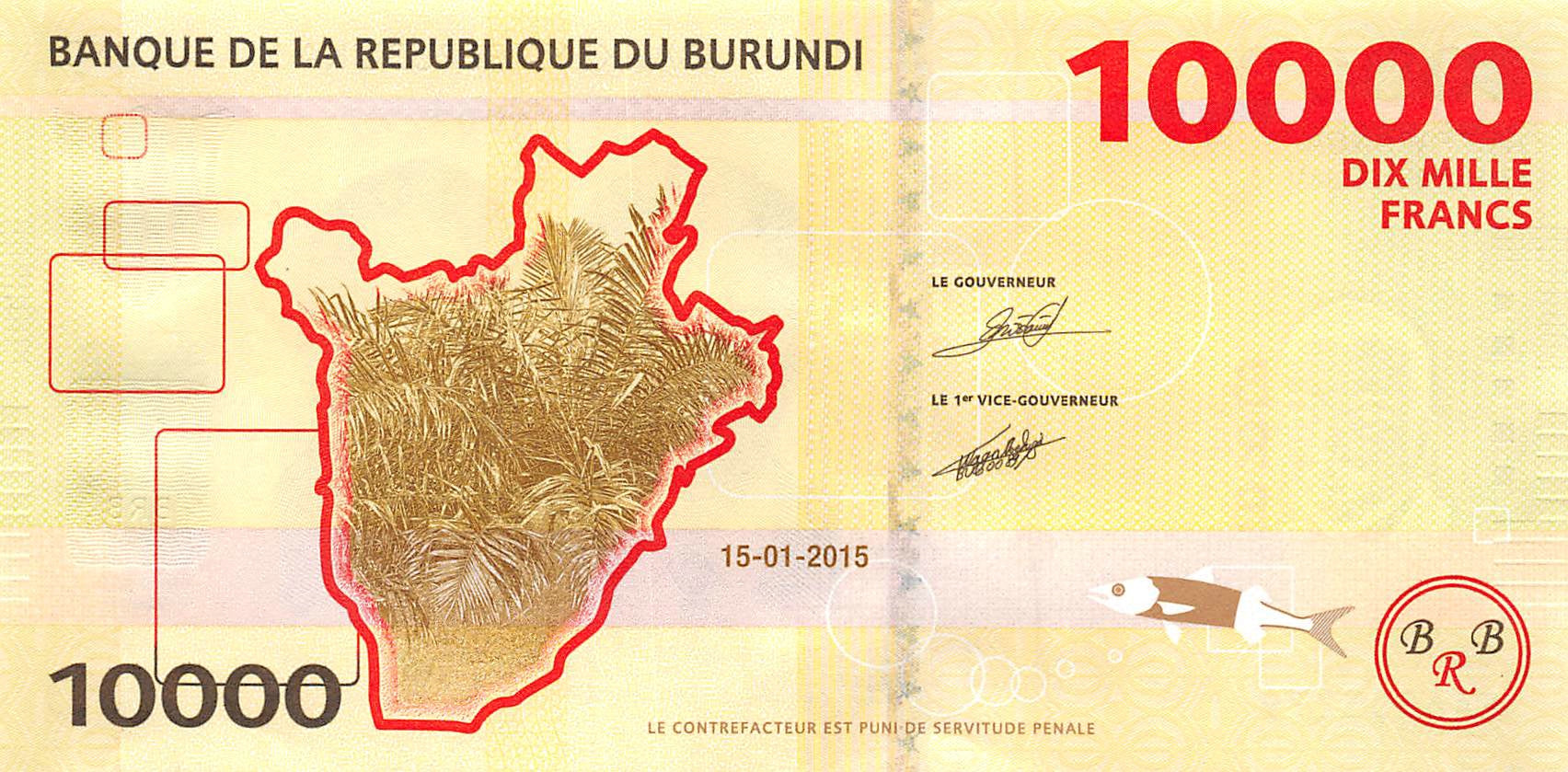 P-54a - Burundi 10000 Francs 2015 Unc