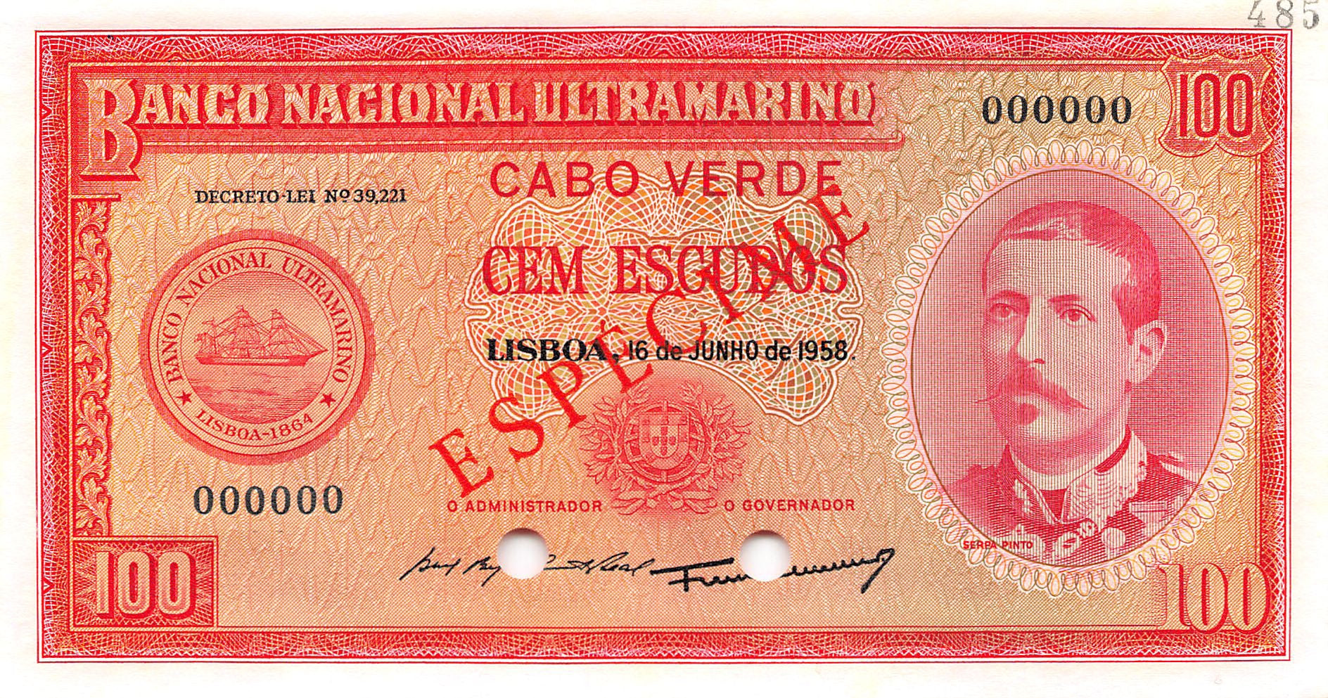 P-49s - Kaapverdië 100 Escudos 1958 Unc Specimen