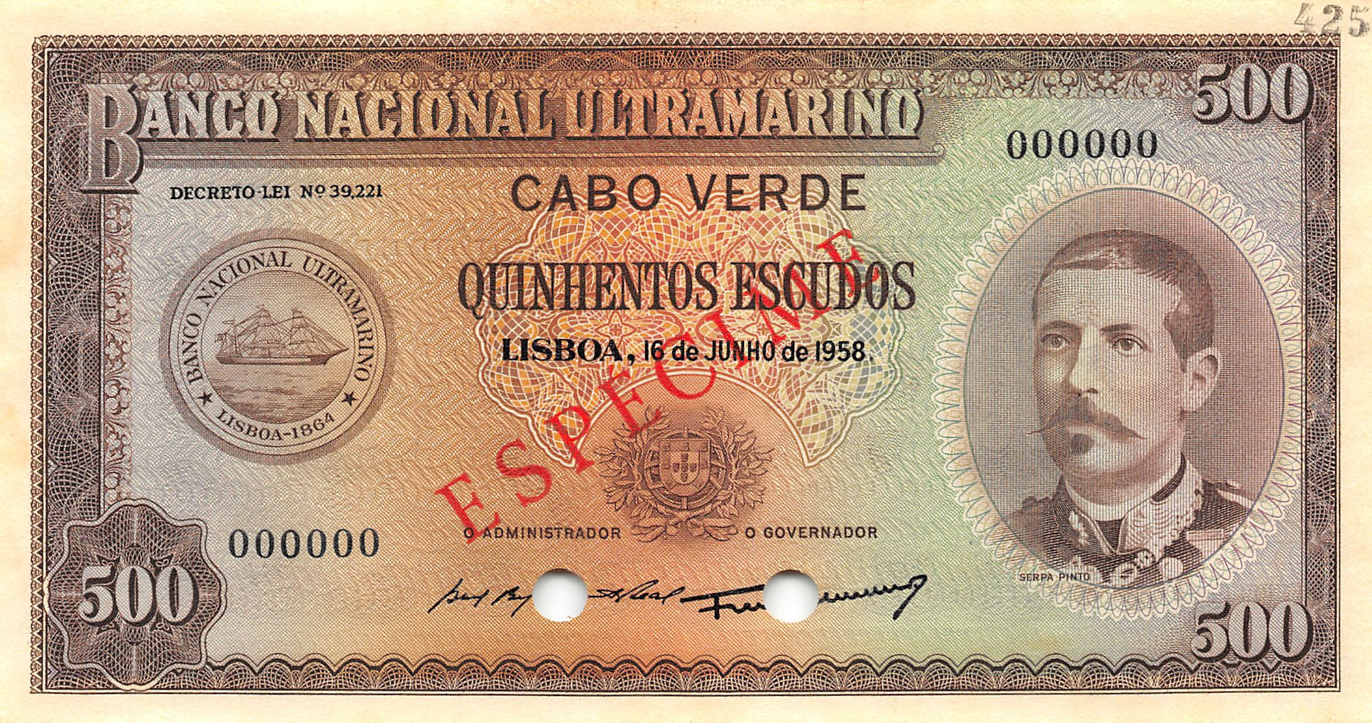 P-50s - Kaapverdië 500 Escudos 1958 Unc Specimen