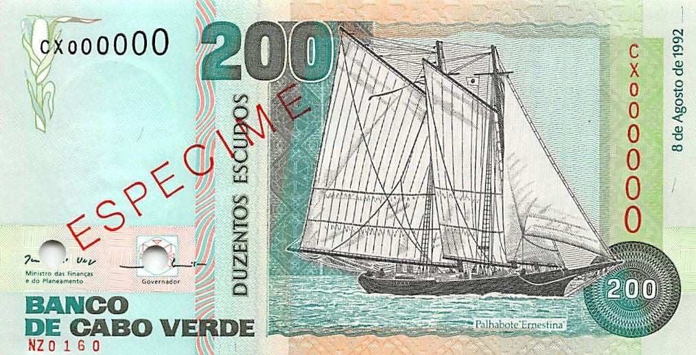 P-63s - Kaapverdië 200 Escudos 1992 Unc Specimen
