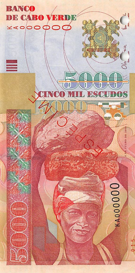 P-67s - Kaapverdië 5000 Escudos 2000 Unc Specimen
