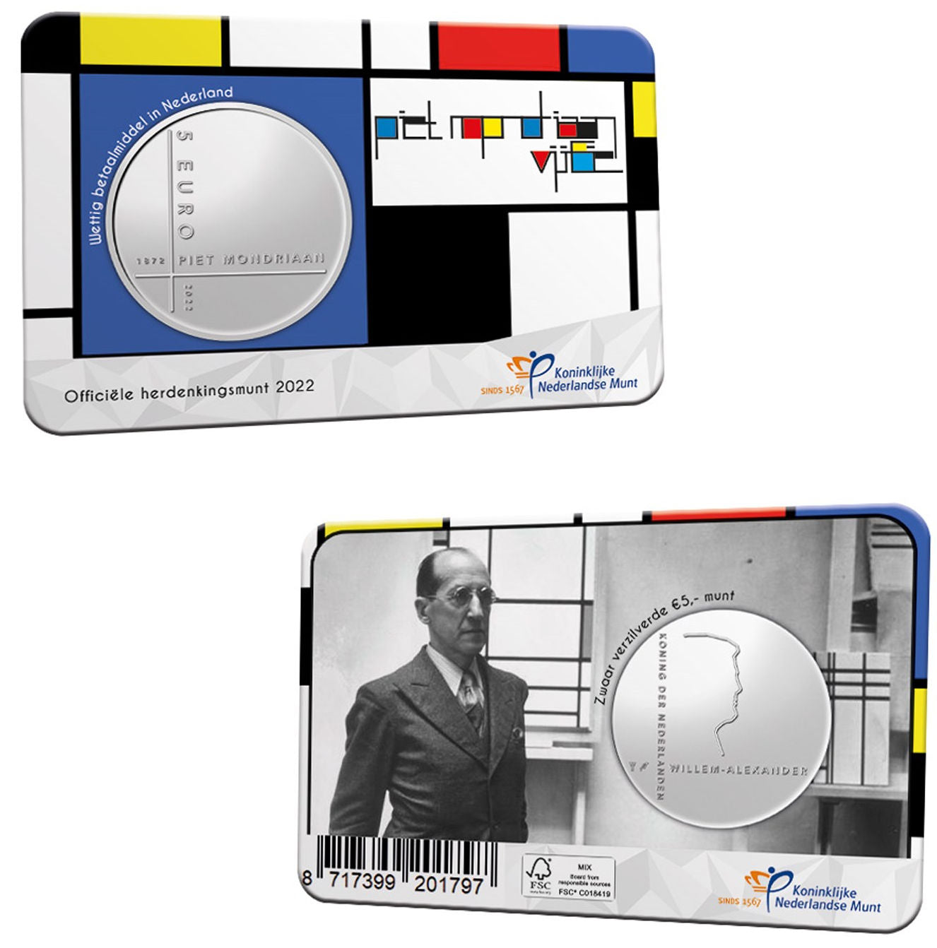 2022 - Nederland 5 Euro Coincard - Piet Mondriaan - UNC