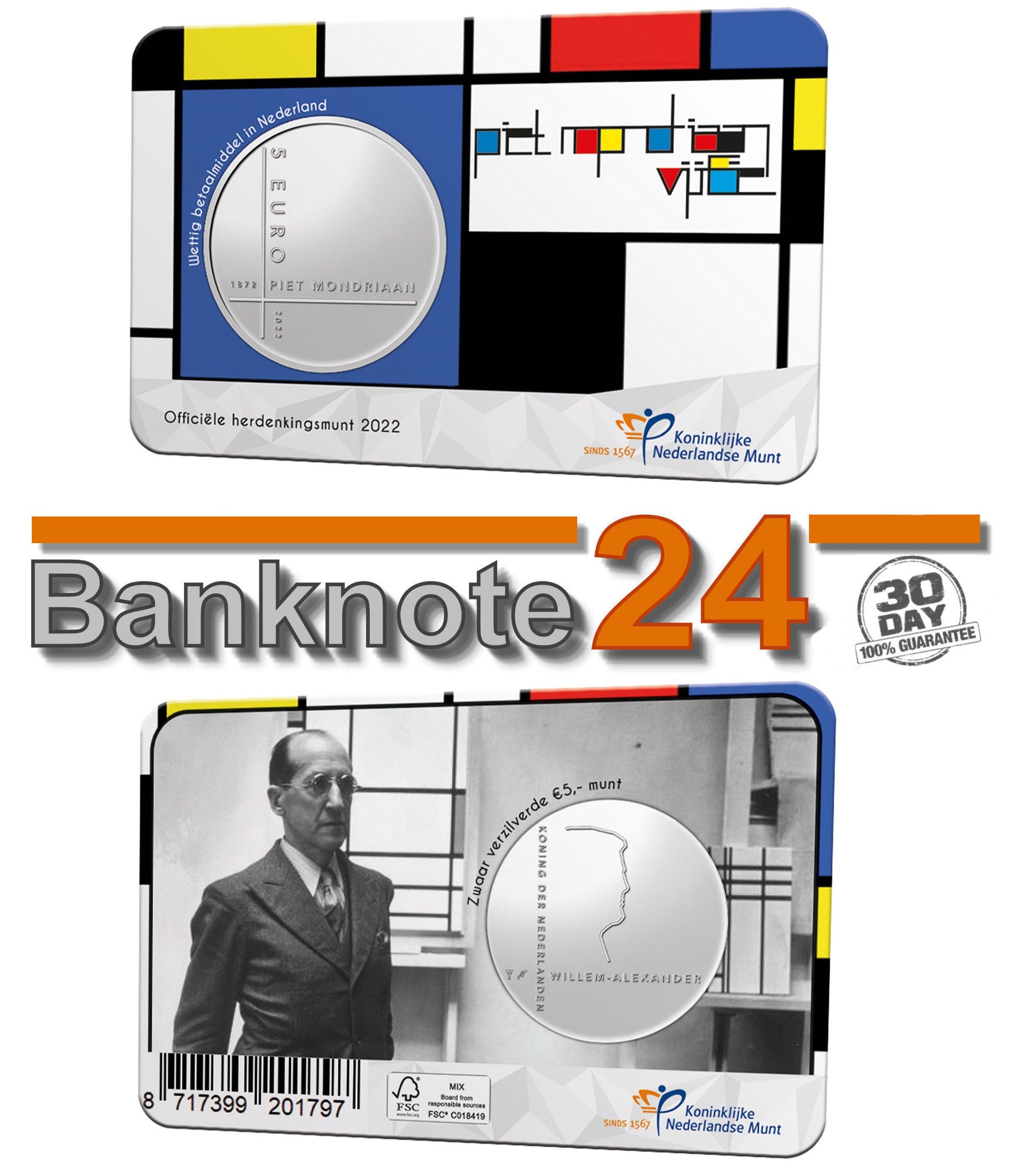2022 - Nederland 5 Euro Coincard - Piet Mondriaan - UNC