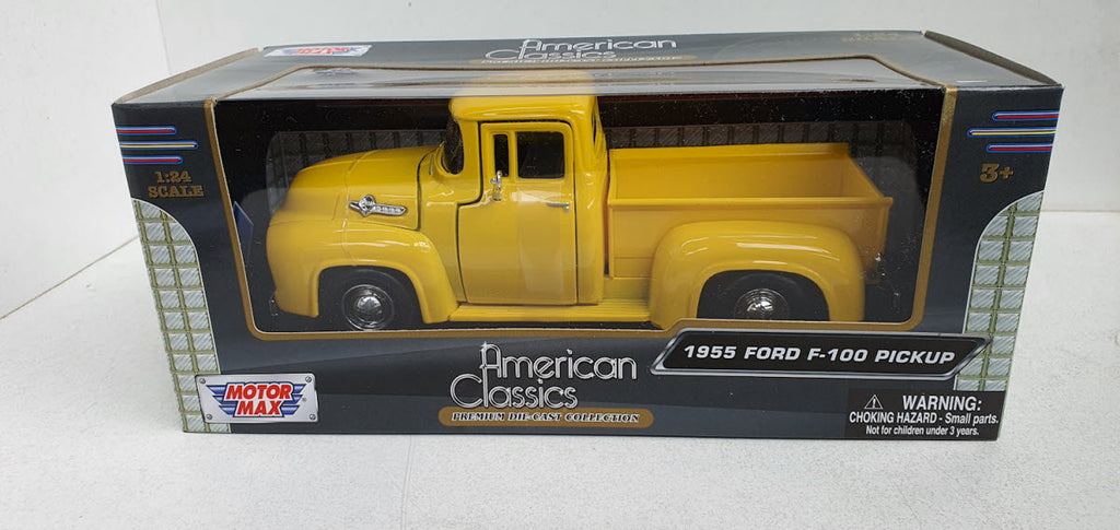 MotorMax Ford F-100 Pick-up Geel 1955 - Schaal 1:24
