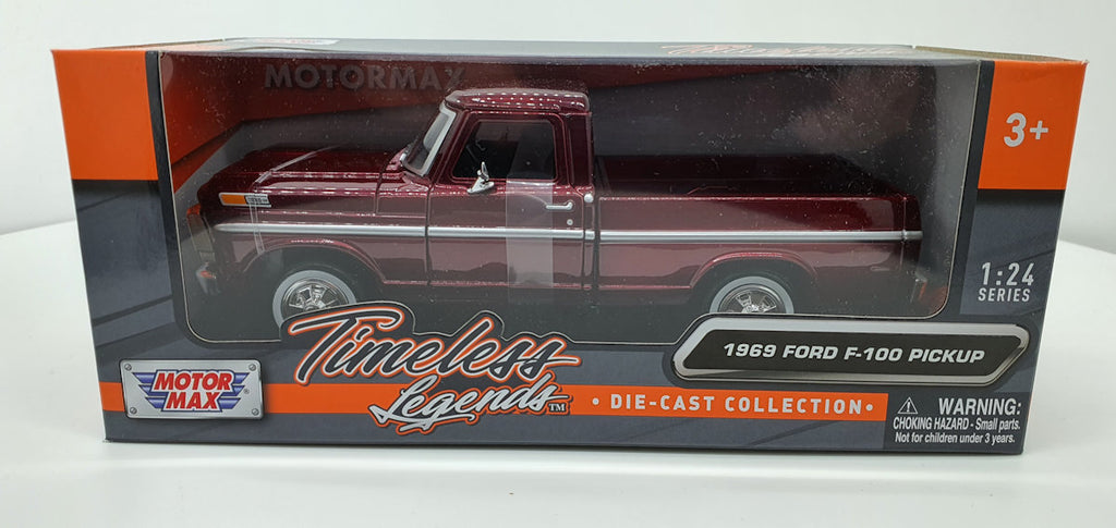 MotorMax Ford F-100 PickUp Donkerrood metallic 1969 - Schaal 1:24