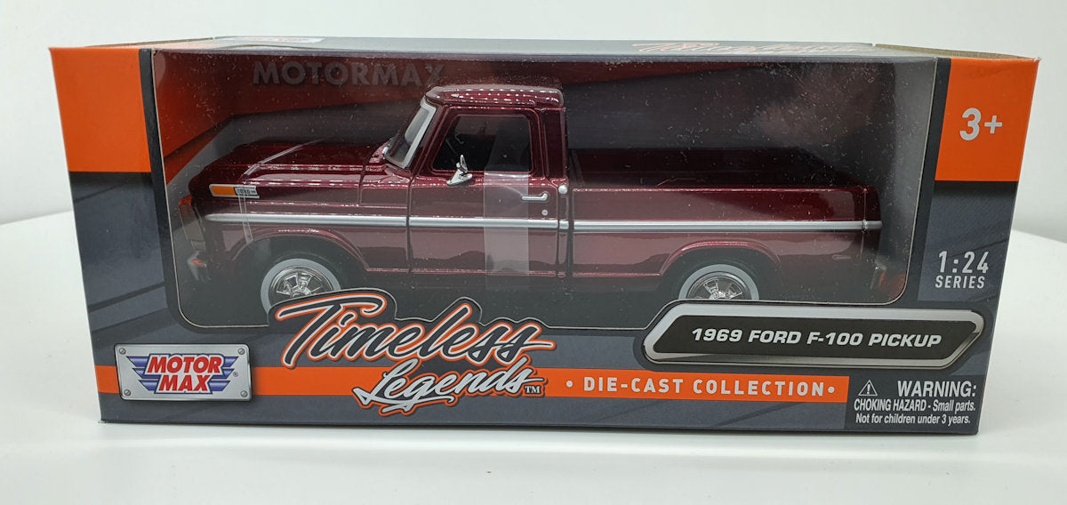 MotorMax Ford F-100 PickUp Donkerrood metallic 1969 - Schaal 1:24