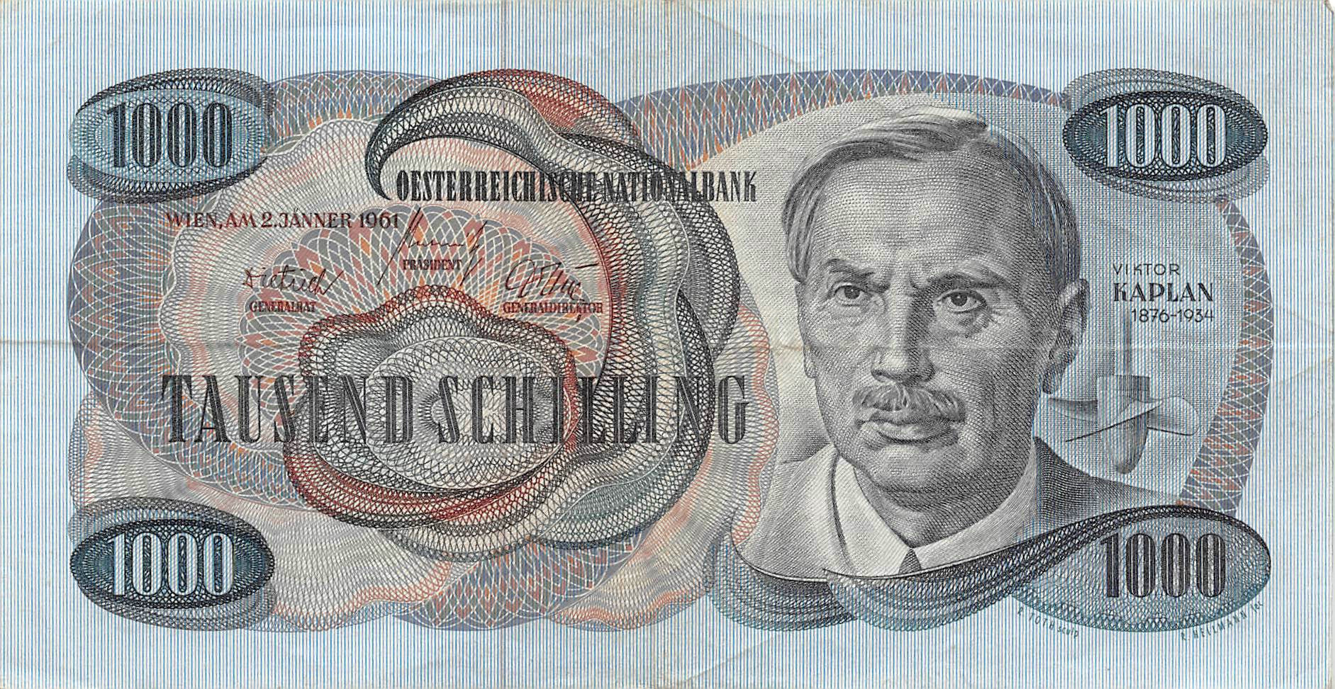 P-141a Austria 1000 Schilling 1961 Vf