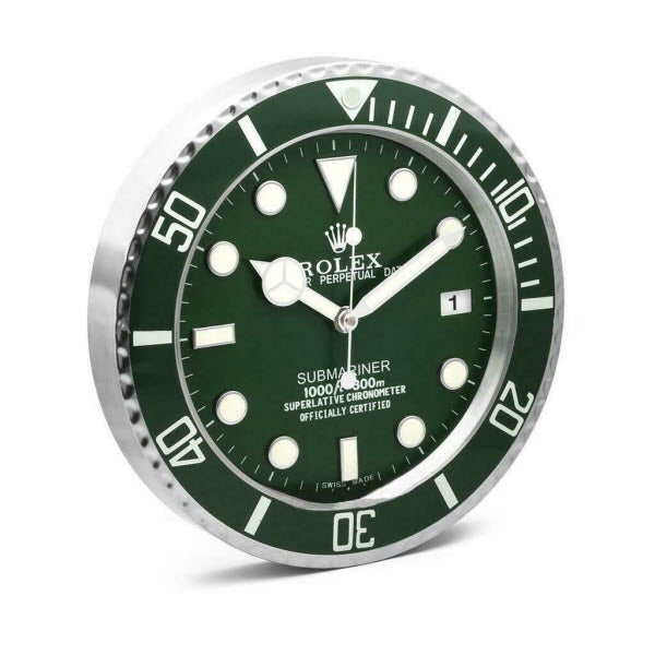 Wandklok Rolex Submariner groen-groen (Hulk), 35cm RVS (roestvrij staal)