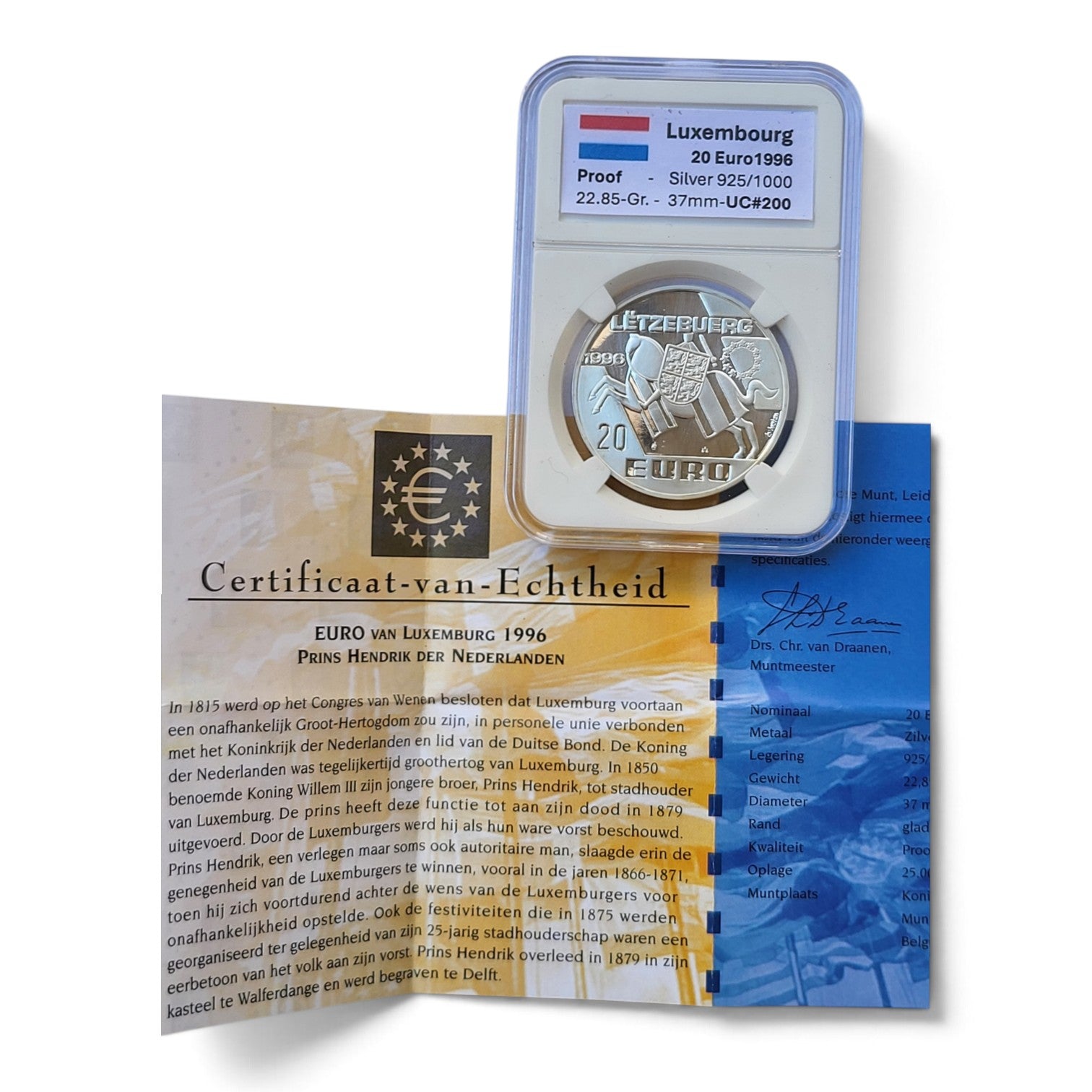1996 - Luxemburg 20 ECU - Henri Prins-Luitenant - Zilver - Proof