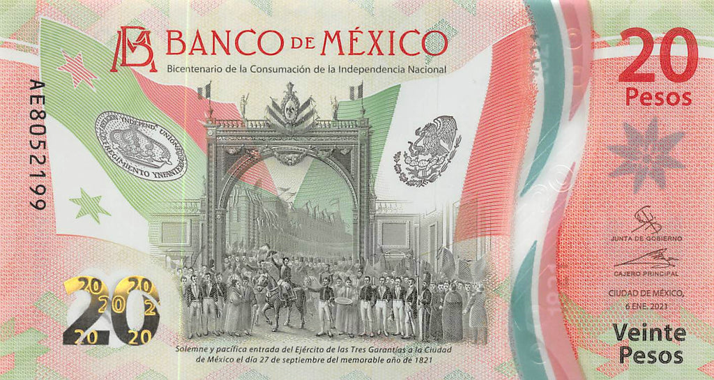 P-132a.1 Mexico 20 Pesos 2021 Unc Polymer