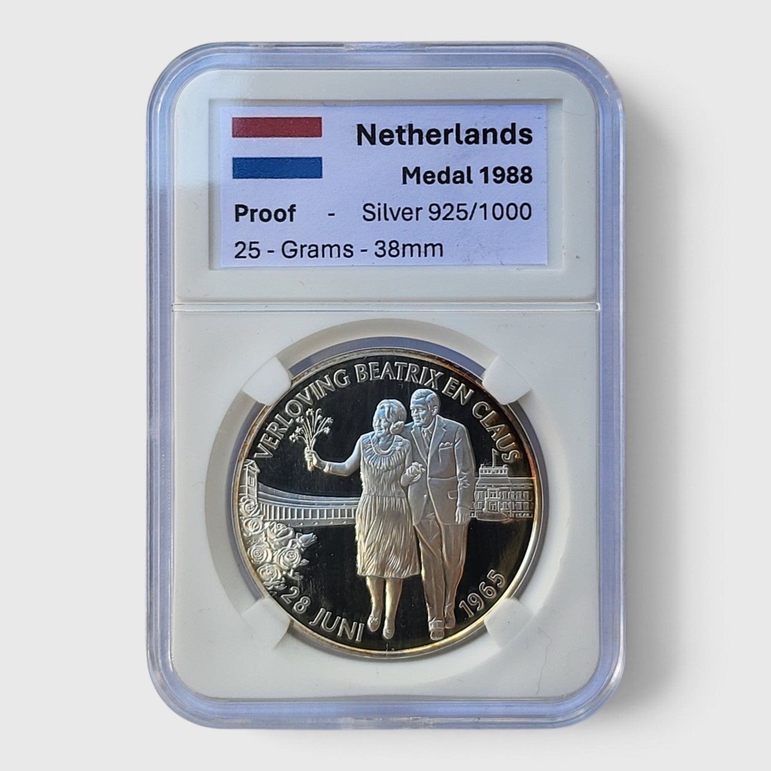 1988 - Nederland Zilveren Penning - Verloving Beatrix en Claus 1965 - Proof