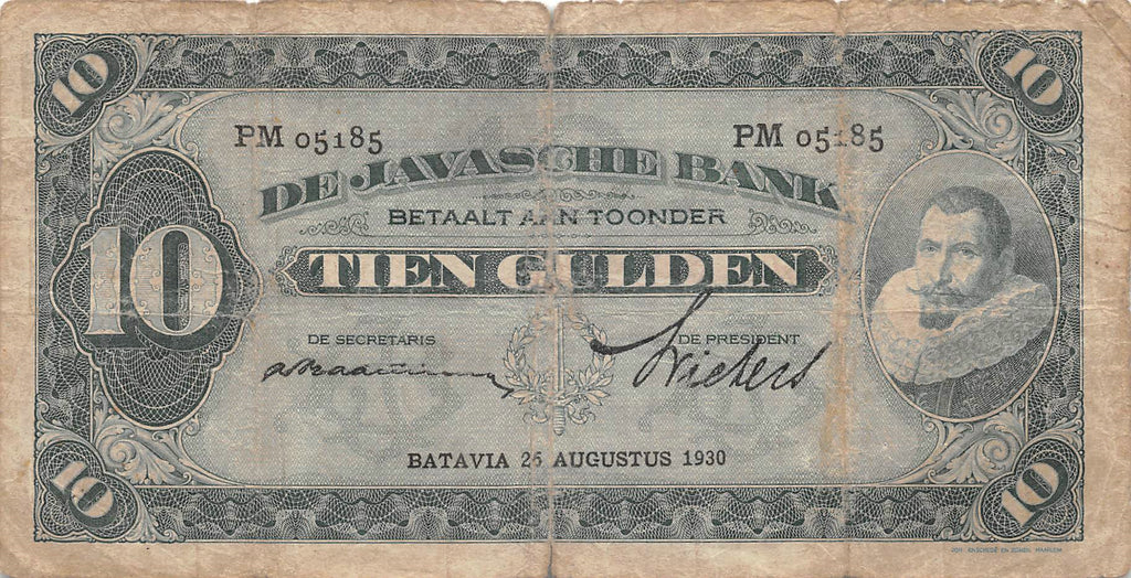 P-70d Nederlands Indië 10 Gulden 1930  Very Good