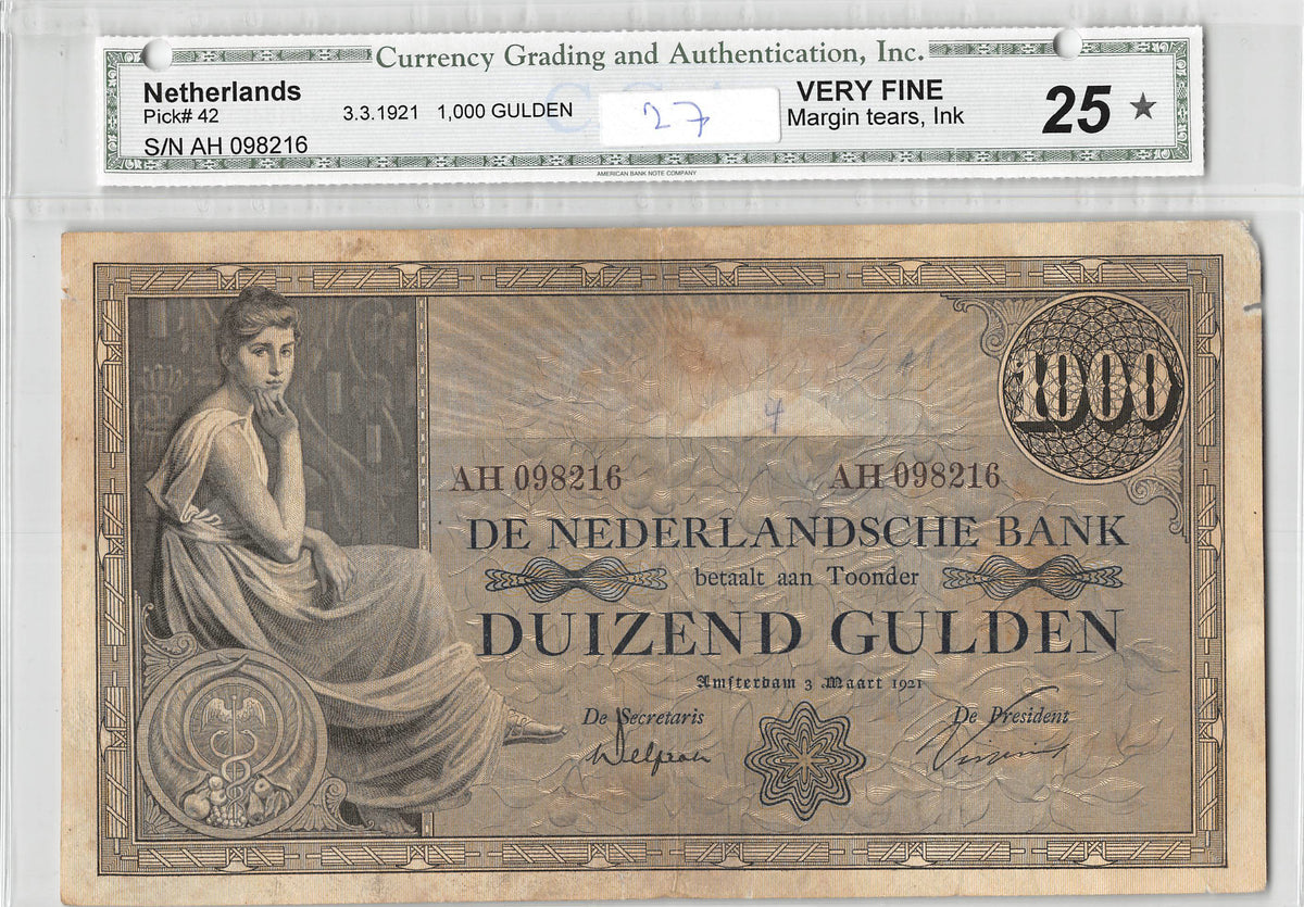 P-042 Nederland 1000 Gulden 03-03-1921 Vf C.G.A 25*