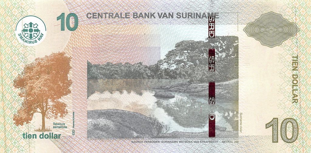 P-163b Suriname 10 Dollars 2012 Unc