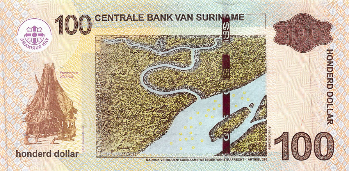 P-166b Suriname 100 Dollars 2012 Unc